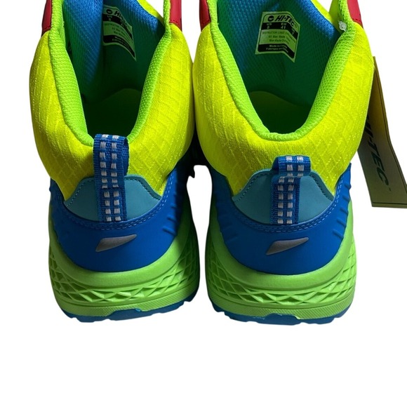 Hi Tec Destructor Logo Mid Top Hiking Trail Shoes Men 8 Neon Yellow Blue Green - Picture 4 of 8